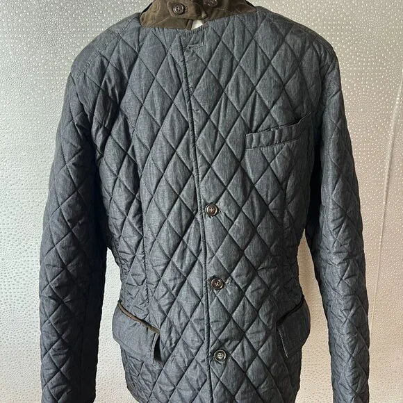 Gutteridge Men's Gray Brown Long Sleeve Button-Down Quilted Jacket Size 52